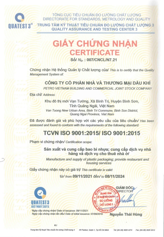 Chứng nhận Hệ thống QLCLTCVN ISO 9001-2015